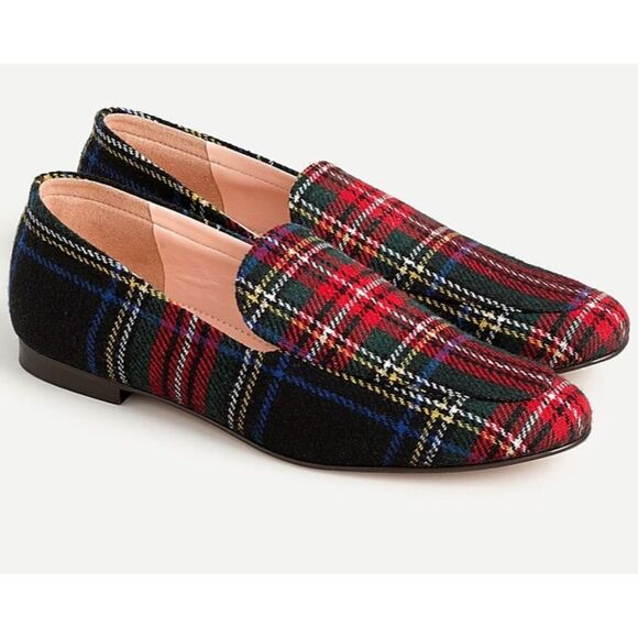 J Crew Smoking Slipper Red Classic Tartan Plaid Flats Loafers Size 8.5‎ - Picture 1 of 8